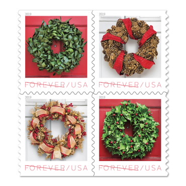 Holiday Wreaths Postage Stamps