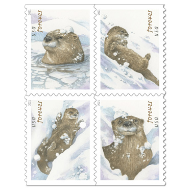 Otters in Snow Postage Stamps